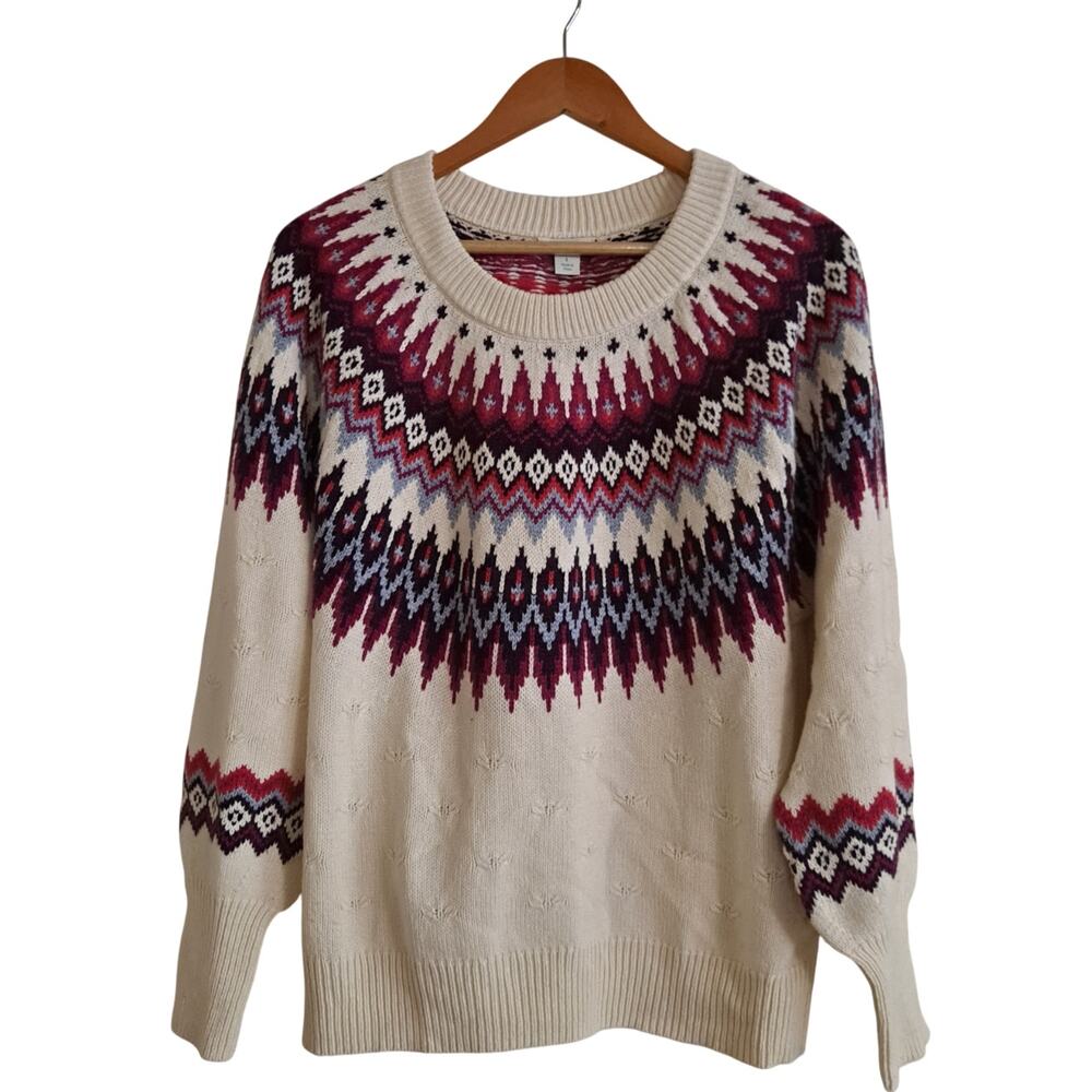 Sundance Eloise Fair Isle Sweater Wool Blend Knit Coconut Multi Women's Size L - Picture 2 of 11
